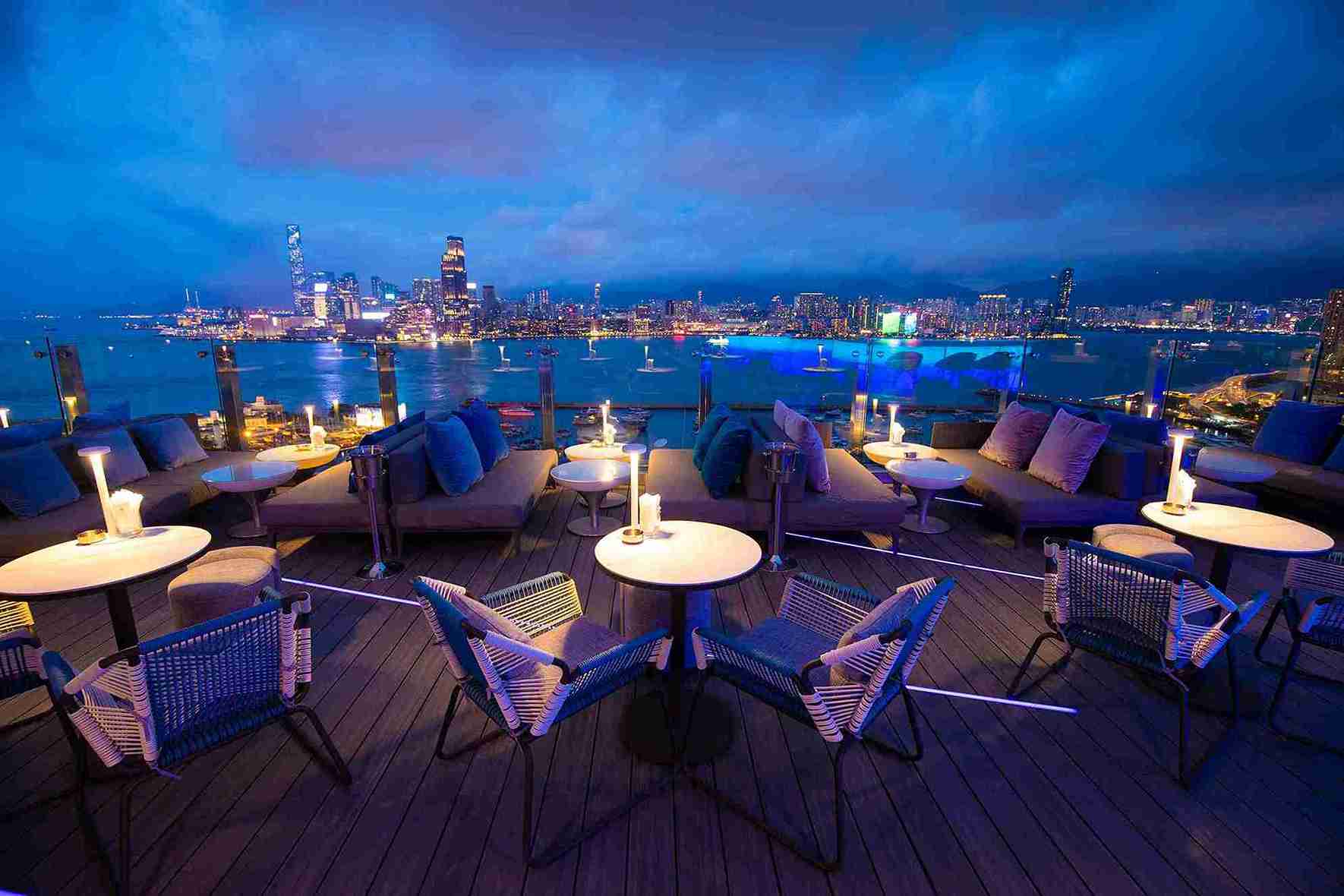 Harbour View by night of SKYE Roofbar and Dining of The Park Lane Hong Kong, Hotel in Causeway Bay